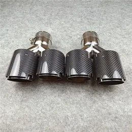 TWO PIECES Y Style Exhausts Dual System Tips Glossy Carbon fiber Stainless steel Exhaust Tail Double End Pipe243A