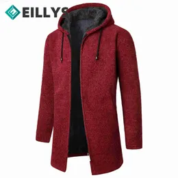 Camisolas Masculinas Novo Cardigan Longo Masculino Masculino Com Zíper Longo Tricô Jaquetas Casacos Cor Sólida Inverno à Prova de Vento Quente Jaqueta com Capuz L230719