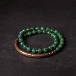 Bangle Retro Vintage Designer Jewelry Red Stone Copper African Green Beaded Handgjorda pararmband för kvinnor Partihandel 230718