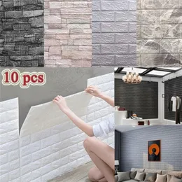 10 Pcs Self-adhesive 3D Panels Wallpaper Waterproof Foam Wall Stickers Tile Brick Living Room TV Background Decals 38*35cm 220504