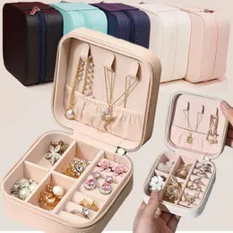 Smycken påsar förvaringslådor bärbara örhängen halsbandsorganisatör läderhållare låda multicolor joyas display blixtlåsfodral