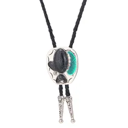 Bolo Ties Western Cowboy Zinc Alloy Point Oil Point Natural Turquoise Bolo Tie Men and Womenペンダントレザーロープ男性と女性ネックレス230719