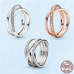 الصيف الجديد 925 الجنيه الاسترليني Silver Crossover Pave Triple Band Ring for Women حفل زفاف أزياء سيدة مجوهرات الهدايا صديقات FIT 261U