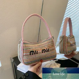 Ny design halmvävd väskor kvinnors väska färg kontrast lapptäckkedja messenger väskor axelväskor