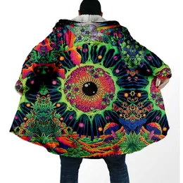 Misto Lana Da Uomo Hippie Psichedelico Colorato Trippy Art Spessore Caldo Mantello Con Cappuccio Uomo Soprabito Cappotto In Pile Antivento Mantella Con Cappuccio Coperta-1 HKD230718