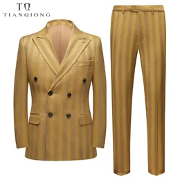 Men's Suits Blazers Tian Qiong Men's Casual Suit Men's Wedding Dresses Large Size Single-breasted Yellow Striped Men's Formal Suit S-6XL 230719