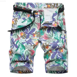 Herr shorts män digitala tryck stretch denim shorts mode tropiska växtblomma byxor för sommaren l230719