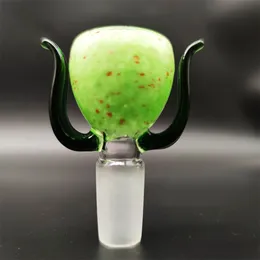 2023 Wig Wag 14mm Thick Bowl Piece Bong Glass Slide Water Pipes Cream Round Green Flower Heady Slides Colorful Bowls Male Smoking Accessory