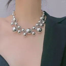 Anhänger Halsketten Geometrische übertriebene Metallkugel Quaste Halskette Perlen Mehrschichtige Silberfarbe Schlüsselbeinkette Hals Trend