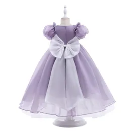 Girl Dresses Girl's Big Bow Cute Summer Purple Princess Dress Pageant Birthday Party Gown Godmother Ceremony Children Tulle TuTu Vestidos