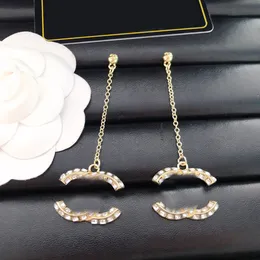 18k Gold Plated Luxury Brand C Designers Zircon Letters Stud Long EarDrop Geometric Classic Women S925 Silver Crystal Rhinestone Earring Wedding Party Jewerlry