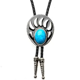 Bolo -band Western Cowboys Bolo Ties for Men Populära design Personlighet Fashion Bear Paw Gemstone Women Slipsar Dropshipping HKD230719