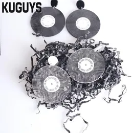 Kuguys Round Vintage Records dingle örhängen för kvinnors modesmycken akryl anpassade droppörhängen flickas gåva246k