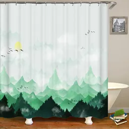 シャワー3Dスタイルのランドスケーププリントバスルームシャワーカーテンポリエステル防水バスバスホームデコレーションカーテン付きフック