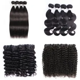 4 Paket Brezilyalı Bakire İnsan Saç Demetleri Vücut Dalgası Dokuma Doğal Siyah Afro Kinky Silky Düz gevşek Derin Kıvrımlı3358