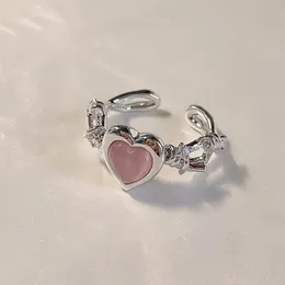 Bröllopsringar Fashion Heart Ring Cat Eye Crystal Pink Justerbara kvinnor Design Y2K Premium Party Jewelry Gift 230718