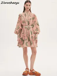 Повседневные платья высококачественные летние женщины модные дизайнерские дизайнерские фонарь с длинным рукавом