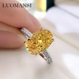 Bröllopsringar Luomansi 8*12mm Yellow High Carbon Diamond Silver Ring 100%-S925 Silver Smycken Wedding Party Woman Gift 230718