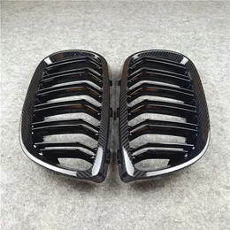 1ペア2-Slat Glossy Black Car Grilles Auto Part for 3シリーズE92 2006-2009オートパーツABSカーボンルック腎臓メッシュGrille291r