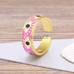 Bandringar trendiga handgjorda emalj Multi-färgar Stkable Band Ring Women Gold Plated Dripping Oil 9 Colors Evil Eye Rainbow Ring Justerbar J230719