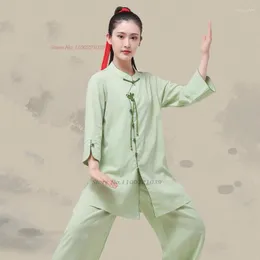 Etniska kläder 2023 kinesiska tai chi enhetliga bomullslinne taijiquan öva traditionell kostym wushu kampsport utomhus promenad morgon