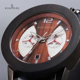 남자 나무 Wirst 시계 자동 날짜 Montre Bois Homme 완전한 캘린더 시계 가죽 밴드 수컷 드롭 손목 시계 229c를위한 커스텀