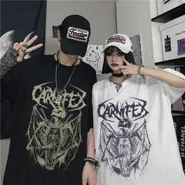 メンズTシャツ夏のゴスティーティーティーチックルーズメンと女性シャツパンクダークグランジストリートゴシックトップTシャツharajuku y2k服230719