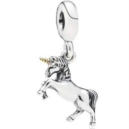 Alta qualità reale S925 argento sterling cavallo unicorno ciondola ciondolo ciondolo adatto per braccialetto Pandora fascino di perline fai da te con placca d'oro282q