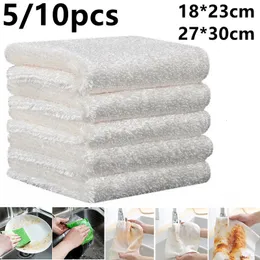 Cleaning Cloths 5/10PCS Natural Bamboo Fiber Thickened Cleaning Cloth Scouring Pad White Dish Towel Pad Bathroom Rags Dishcloth For Kitchen 230720