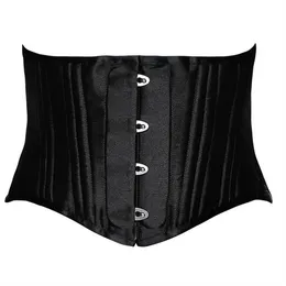 24 Dubbel platt benad kort torso stål benad midja tränare kropp shaper satin underbust korsett kvinnor bantningsbälte svart vit XS-3276U