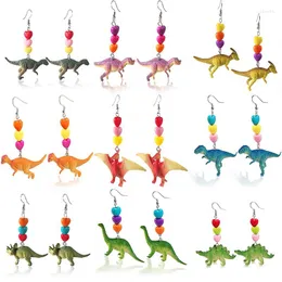 Orecchini pendenti Creative Kawaii 3D Goccia di dinosauro per le donne Orecchini pendenti fatti a mano con cuori di colore Cute Kid Funny Jewelry Girl Party Gift