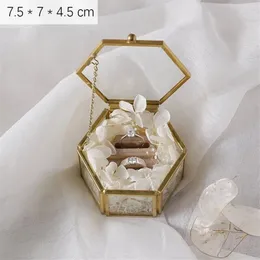 Caixa de joias de vidro transparente geométrica personalizada porta anel organizador de armazenamento titular decoração de casamento276y
