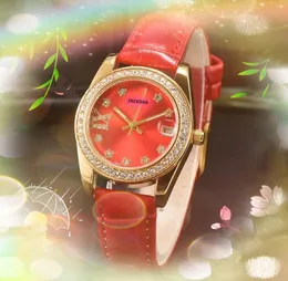 Berühmte klassische Designer-Uhr mit kleinem Zifferblatt, Luxus-Mode-Kristall-Diamanten-Ring-Uhren, Damen-Quarz-Damen-Armbanduhr mit echtem Lederarmband, Roségold-Gehäuse