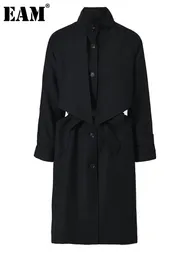 Felpe con cappuccio da uomo Felpe EAM Donna Bottone posteriore nero Taglie forti Trench lungo Manica con risvolto Giacca a vento aderente Moda Primavera Autunno 2023 17A599 230719