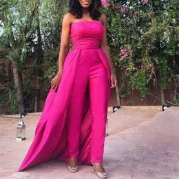 2020 Généreux Fuchsia Bretelles Jumpsuit Robes De Bal Avec Overskirt Cheville Longueur Femmes Tenue Formelle Custom Made Celebrity Dress252O