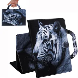 Tablettfodral för Huawei MediaPad M5 Lite 10 Handle Flip Cover Stand Läderplånbok Färgad ritning Tiger Lion Wolf Coque188L