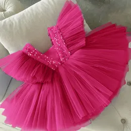 Vestidos de florista para casamento 3-8 anos menina aniversário vestido de lantejoulas rosa choque menina criança natal carnaval vestido meninas roupas de baile