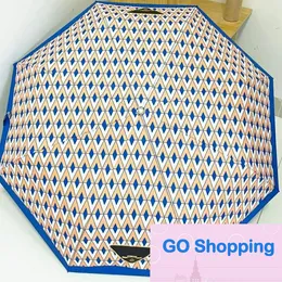 High-end lyxdesigner trefaldiga paraply regnskydd män kvinnor mode varumärke vattentätt automatiska resor solskade paraplyer