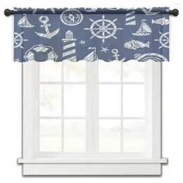 Cortina Navio Azul Escuro Farol Âncora Cozinha Pequeno Tule Transparente Quarto Curto Sala Decoração para Casa Cortinas Voile