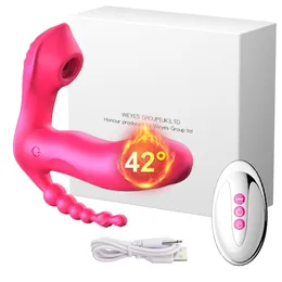 Vibradores 3 em 1 G spot ventosa vibrador para mulheres vibrando contas anais Estimulador de clitóris remoto wearable brinquedo sexual 230719