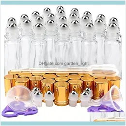 تعبئة Office School Business IndustrialPacking Bottles 24 Pack 10 ML Clear Glass Roller مع Golden Lids Balls1 Drop Droviour 205V