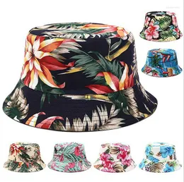 Berets Spring And Summer Women's Beach Bucket Hat Tropical Style Banana Leaf Coconut Tree Flower Print Foldable Sunshade Fisherman Caps