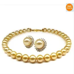 HUGE10-13MM AUSTRALIAN SOUTH SEA NATURAL GOLD PEARL NECKLACE EARRING PERFECT 20inches1538