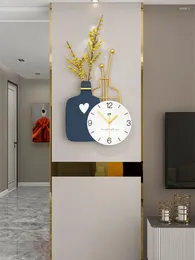 Wanduhren, 72 x 36 cm, große moderne Uhr, Innendekoration, Vase, stilles Zuhause, Wohnzimmer, kreativer Horologe