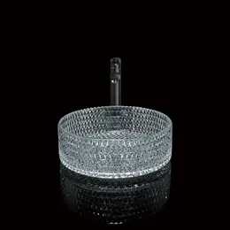 다이아몬드 패턴 디자인 투명 둥근 욕실 수제 세면대 컨트롤 탑바 세신 절제 유리 제품 싱크대 싱크 208t