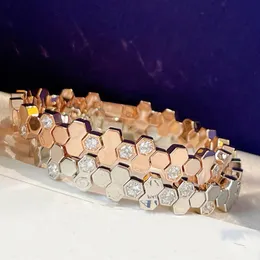 Bangle de alta qualidade 925 prata esterlina 17cm onda favo de mel moda elegante rosa ouro mulheres cor pulseira dj2112 230719
