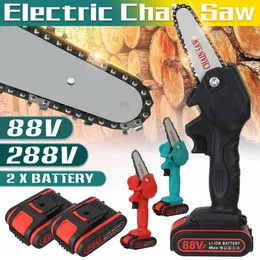 1080W 4-дюймовая 88VF Mini Electric Electric Chain Saw с 2 % батареи, обрезка для деревообрабатываемости одноручные садовые инструменты.