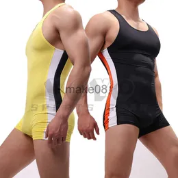 Herrspårar brottning singlets kostym boxning triathlon en bit bodysuit järn män badkläder gym sport fitness skinsuit ärmlös löpning slitage j230720