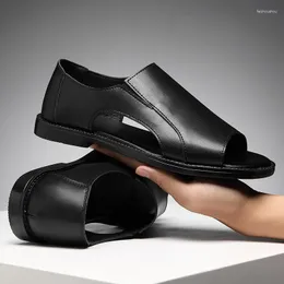 Fashion äkta S Sandaler män läder sommar sommaren casual hål män mjuka bekväma loafers skor caual loafer sko