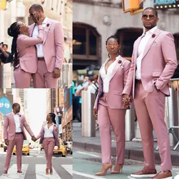 الأزواج عالي الجودة الرسميين Tuxedos Pink Slim Fit Suits Groom Wedding Prom Party Stuff Bants258U